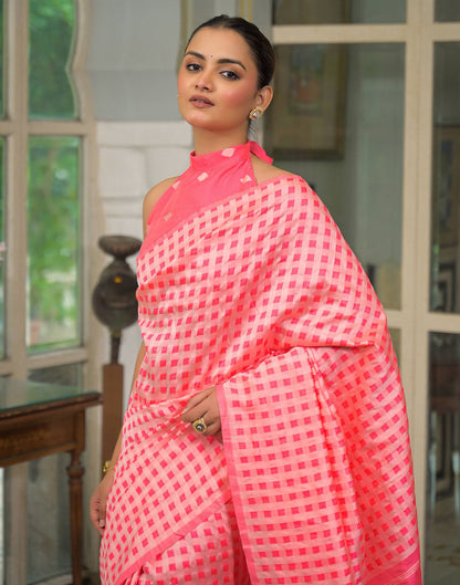 Coral Pink Silk Woven Saree