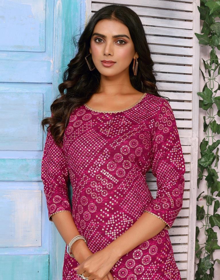 Dark Pink Printed Kurta With Pant