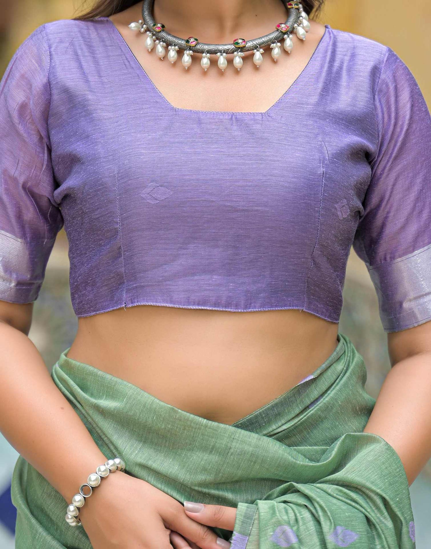 Moss Green Linen Woven Saree