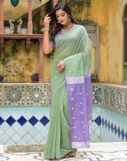 Moss Green Linen Woven Saree