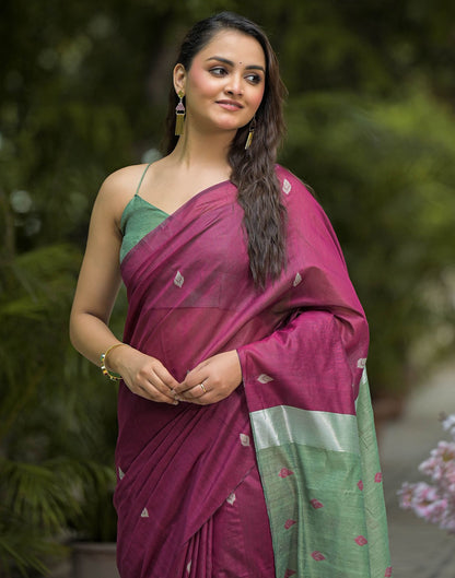 Wine Linen Woven Saree