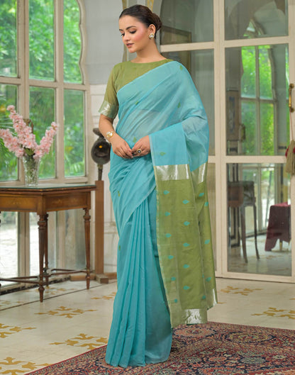 Turqoise Blue Linen Woven Saree