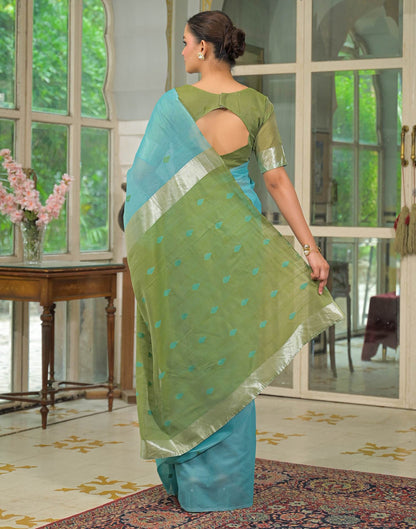 Turqoise Blue Linen Woven Saree