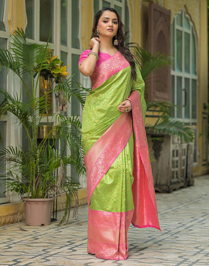 Parrot Green Silk Woven Kanjivaram Saree