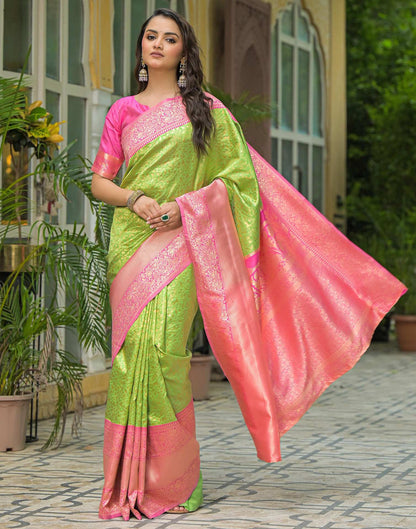 Parrot Green Silk Woven Kanjivaram Saree