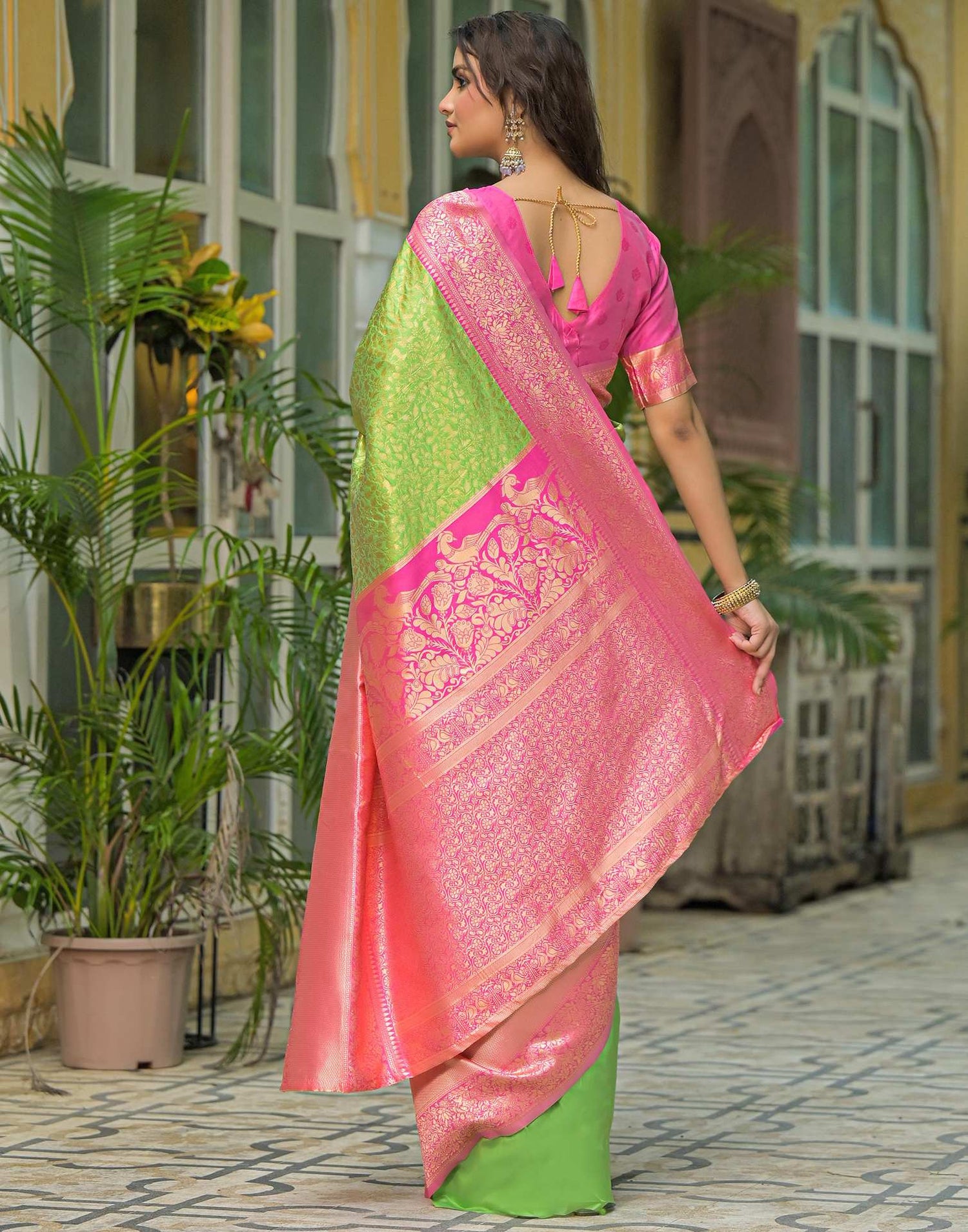 Parrot Green Silk Woven Kanjivaram Saree