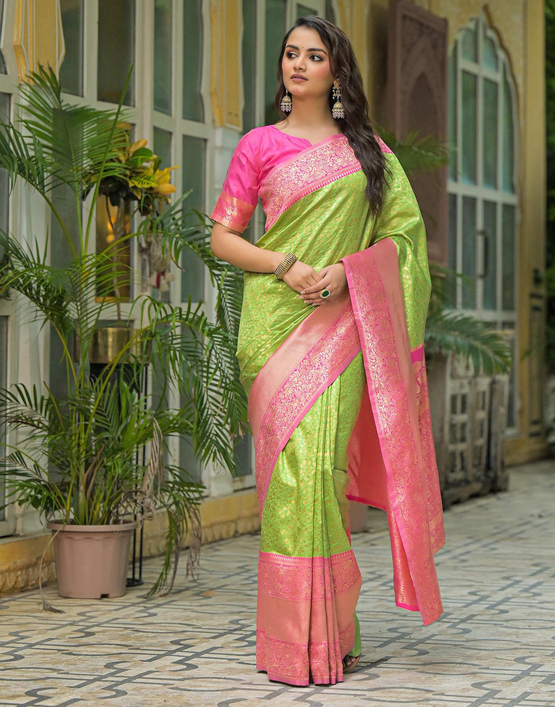Parrot Green Silk Woven Kanjivaram Saree