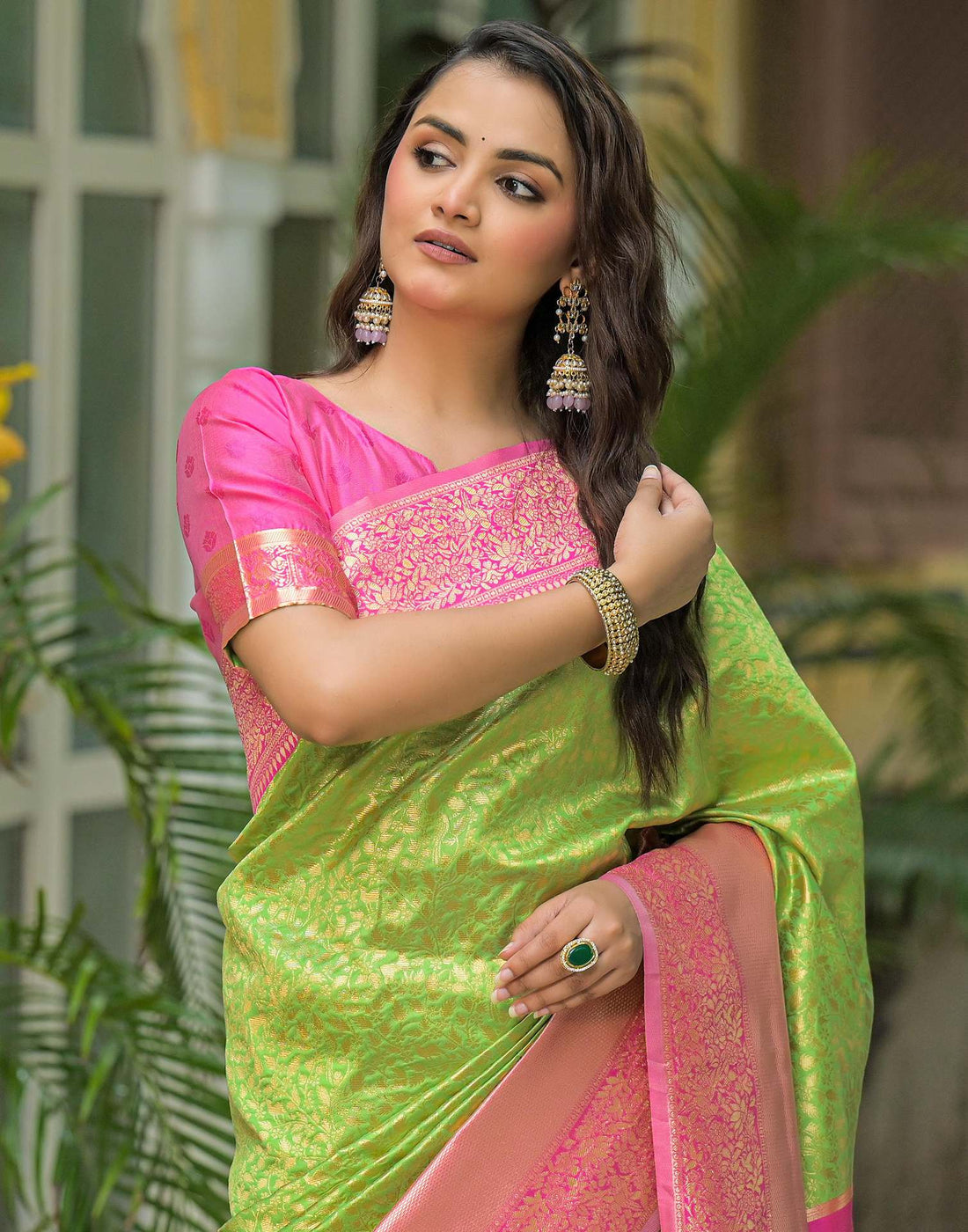 Parrot Green Silk Woven Kanjivaram Saree