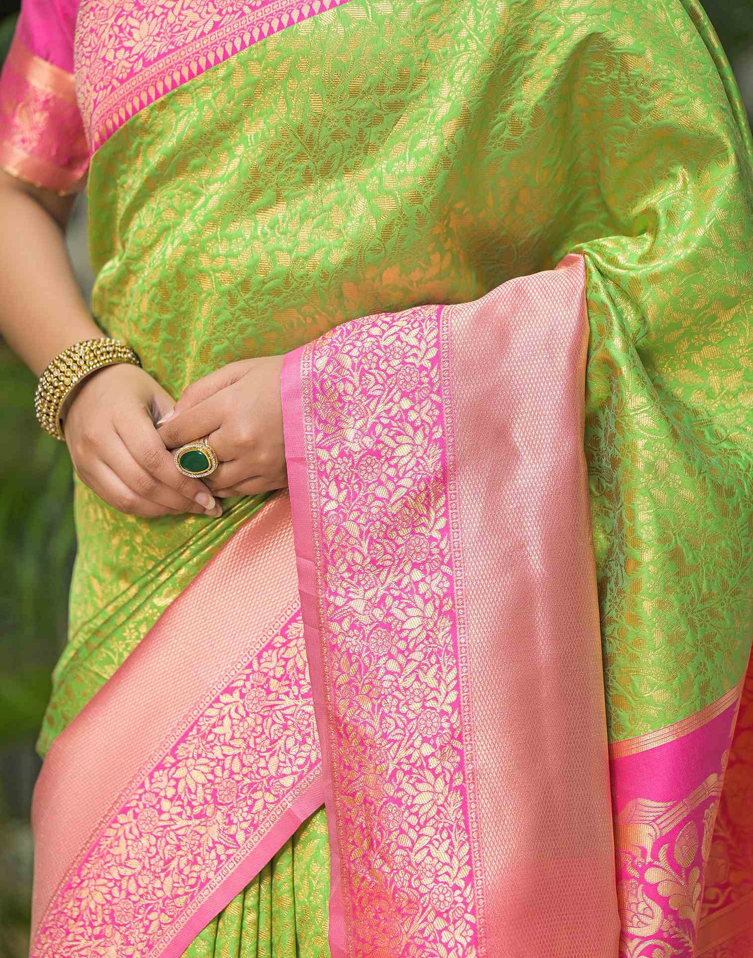 Parrot Green Silk Woven Kanjivaram Saree
