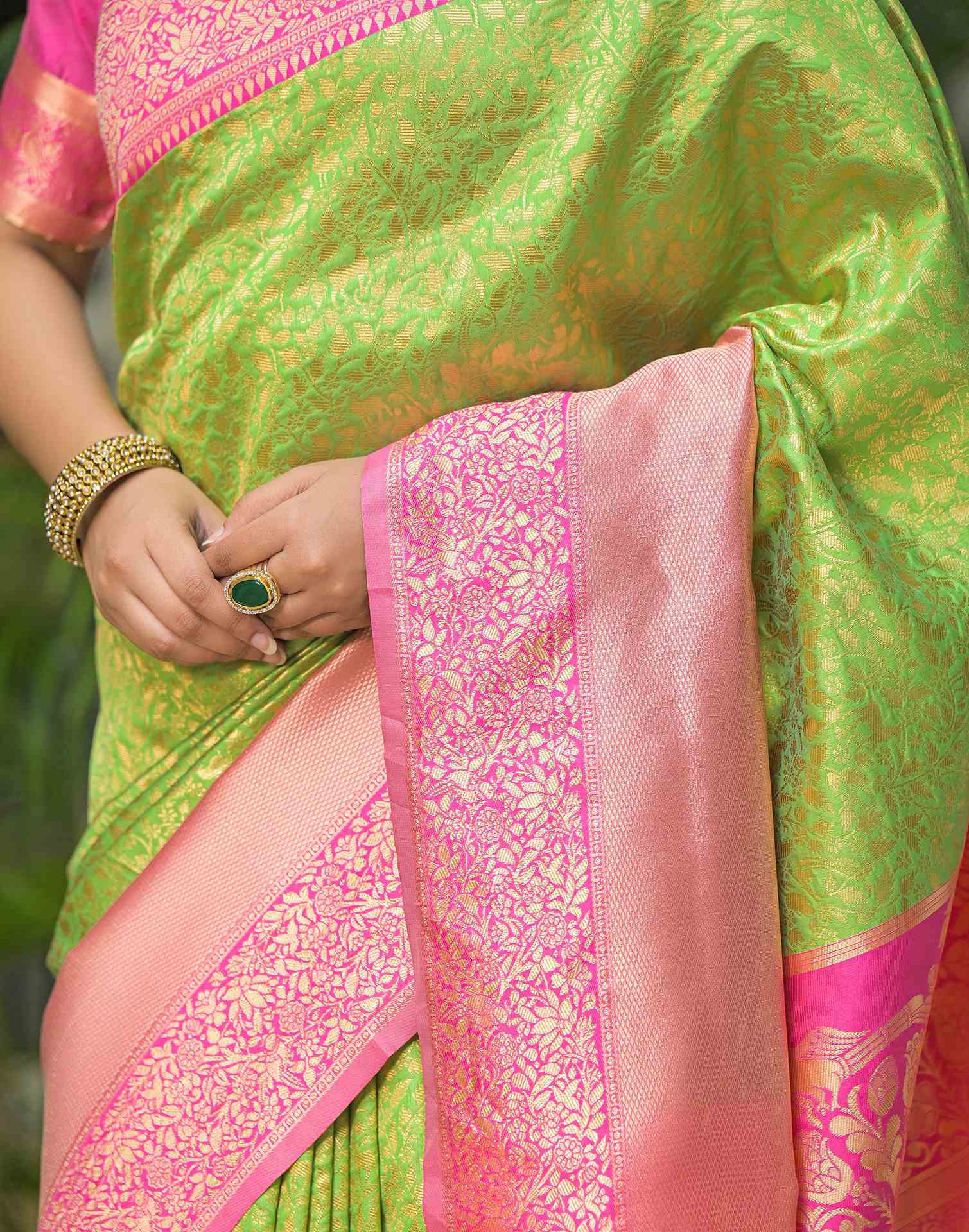 Parrot Green Silk Woven Kanjivaram Saree