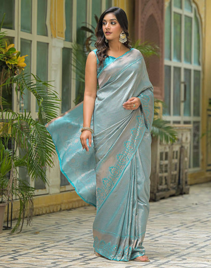 Turquoise Blue Silk Woven Kanjivaram Saree