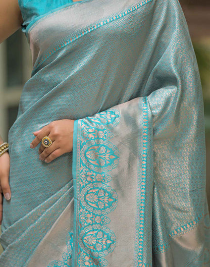 Turquoise Blue Silk Woven Kanjivaram Saree