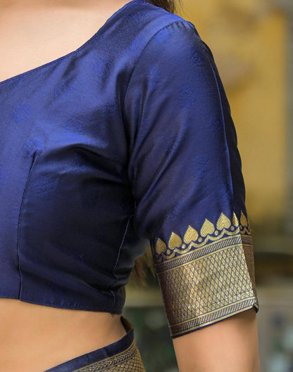 Navy Blue Silk Woven Banarasi Saree