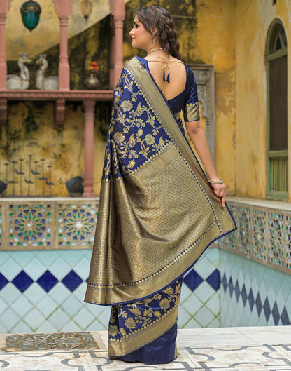 Navy Blue Silk Woven Banarasi Saree