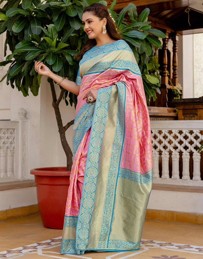 Pink Silk Woven Kanjivaram Saree