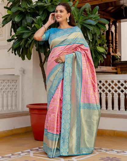 Pink Silk Woven Kanjivaram Saree