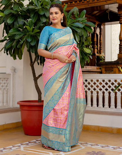 Pink Silk Woven Kanjivaram Saree