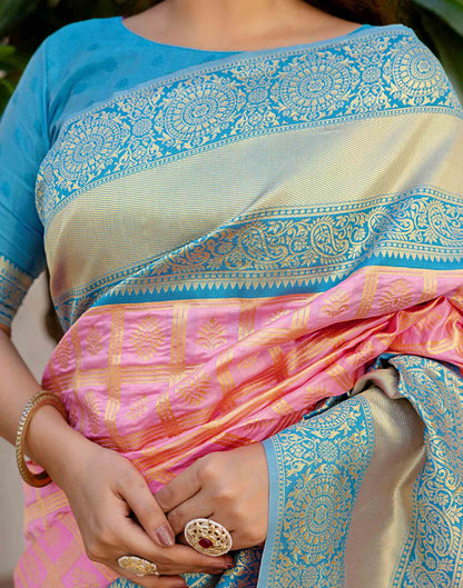 Pink Silk Woven Kanjivaram Saree
