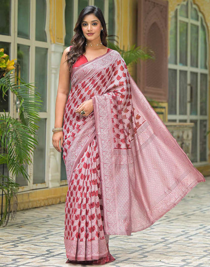 Maroon Silver Silk Woven Saree