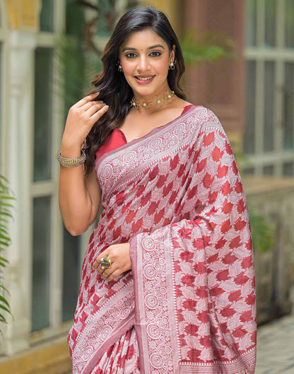 Maroon Silver Silk Woven Saree