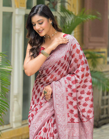 Maroon Silver Silk Woven Saree