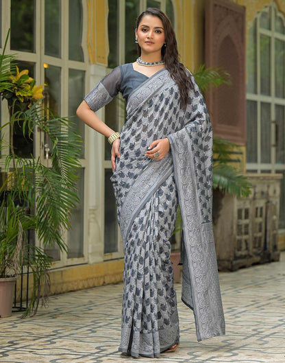 Grey Silk Woven Saree