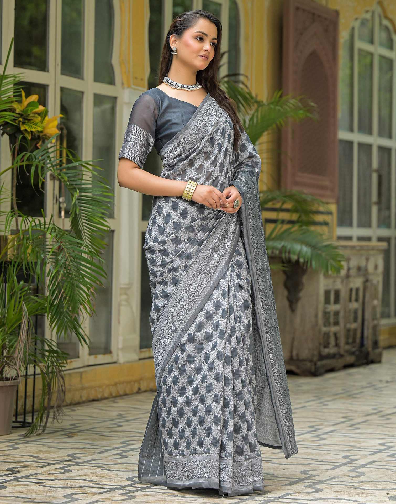 Grey Silk Woven Saree