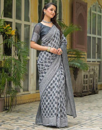 Grey Silk Woven Saree