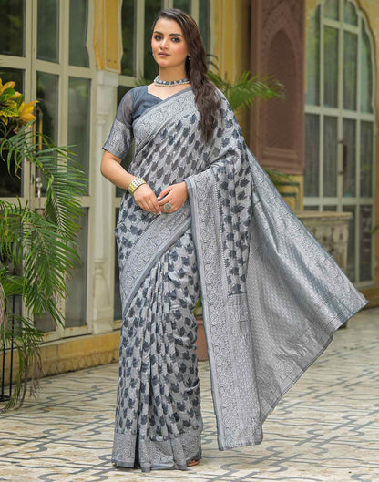 Grey Silk Woven Saree