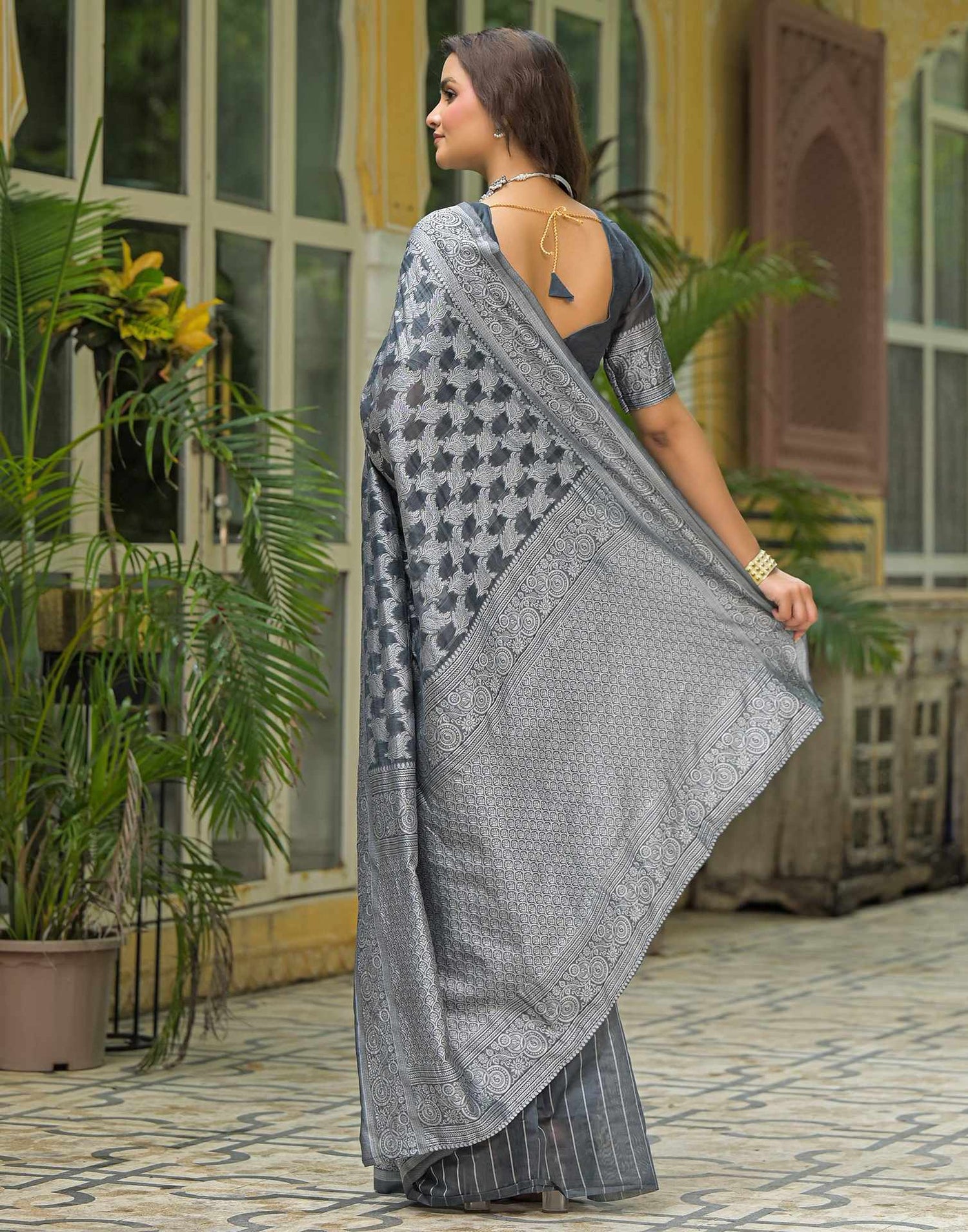 Grey Silk Woven Saree