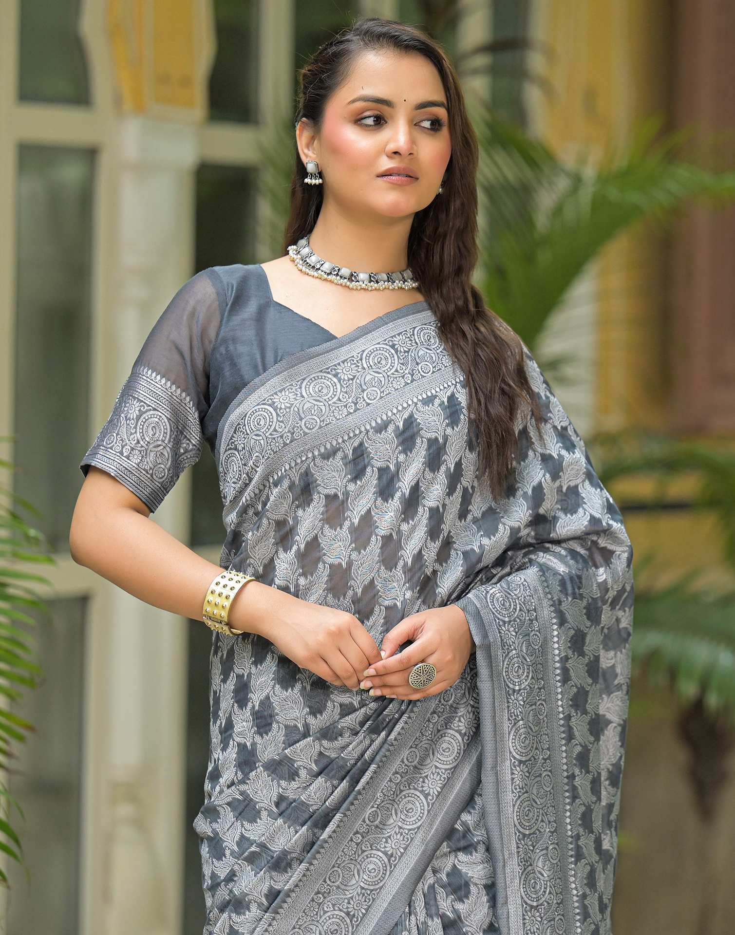 Grey Silk Woven Saree