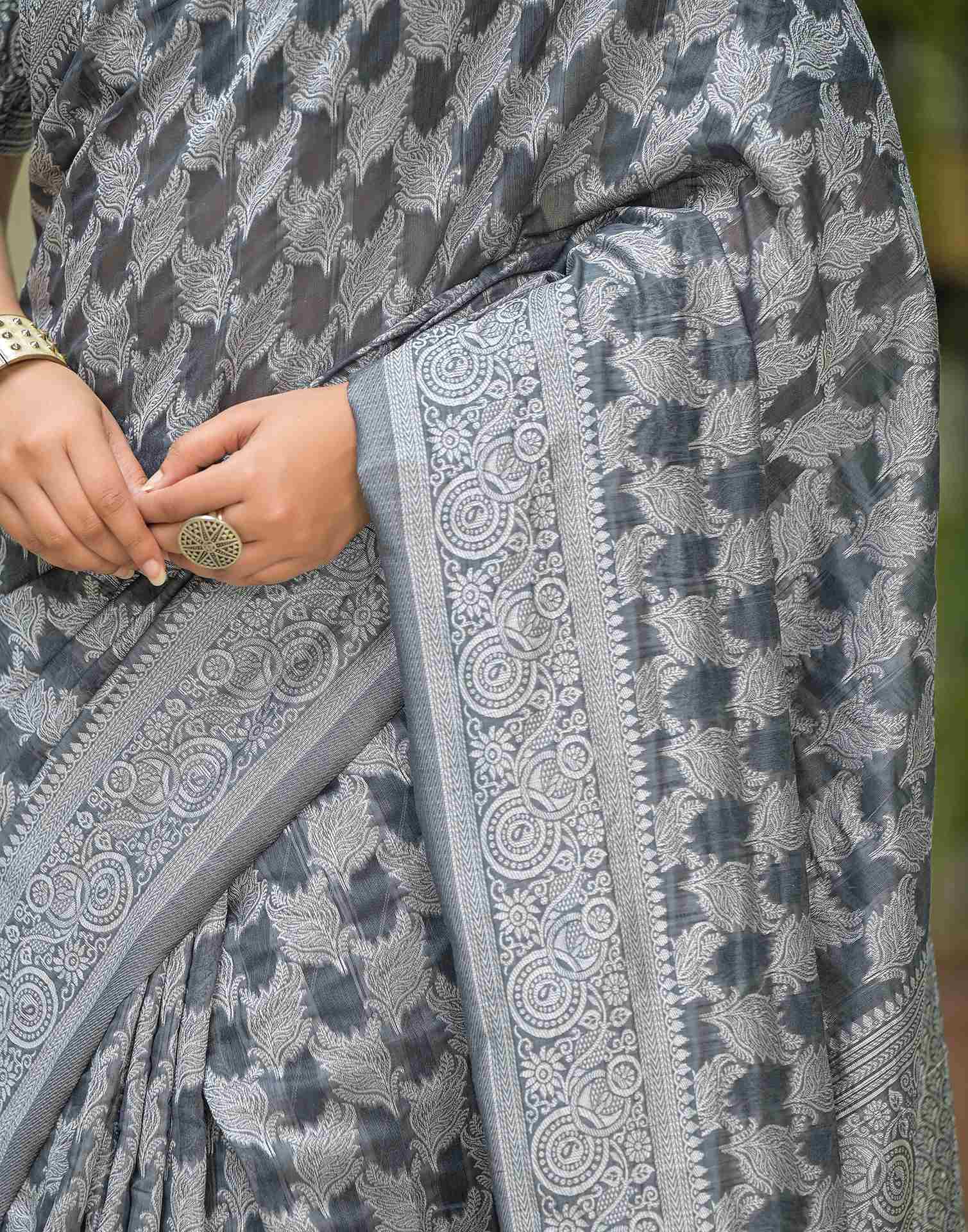 Grey Silk Woven Saree
