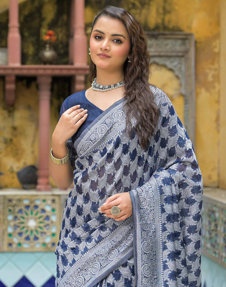 Navy Blue Silk Woven Saree