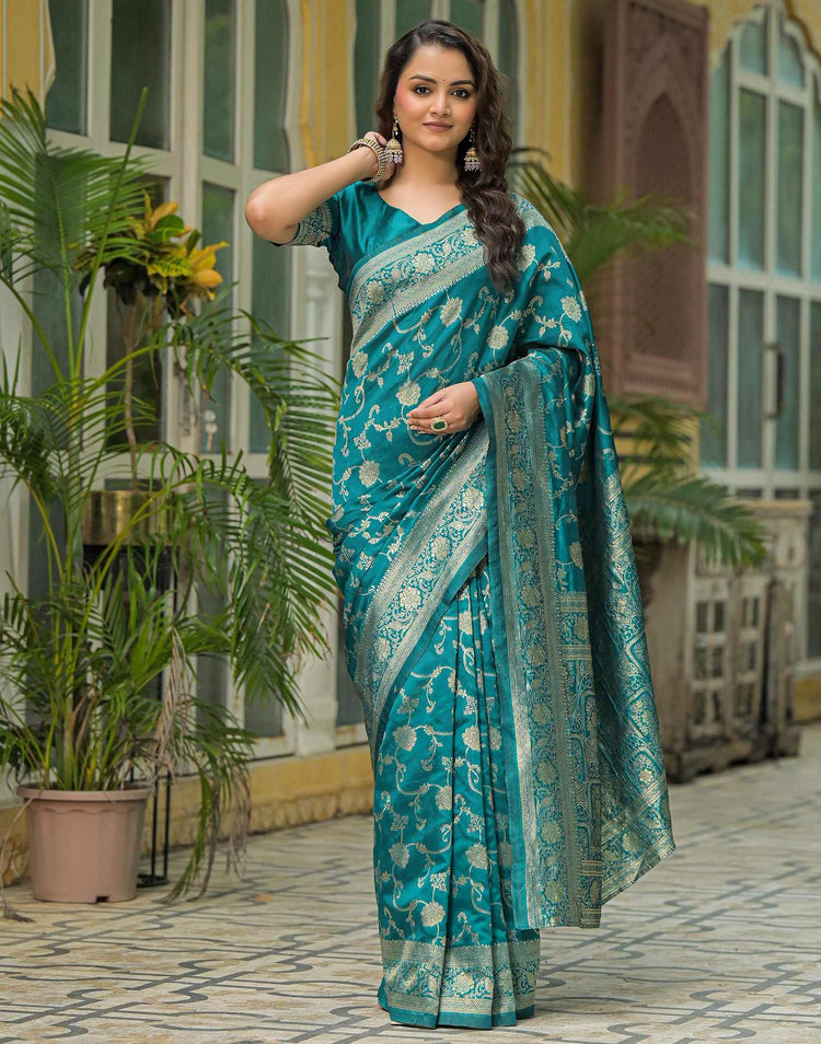Teal Green Silk Woven Banarasi Saree
