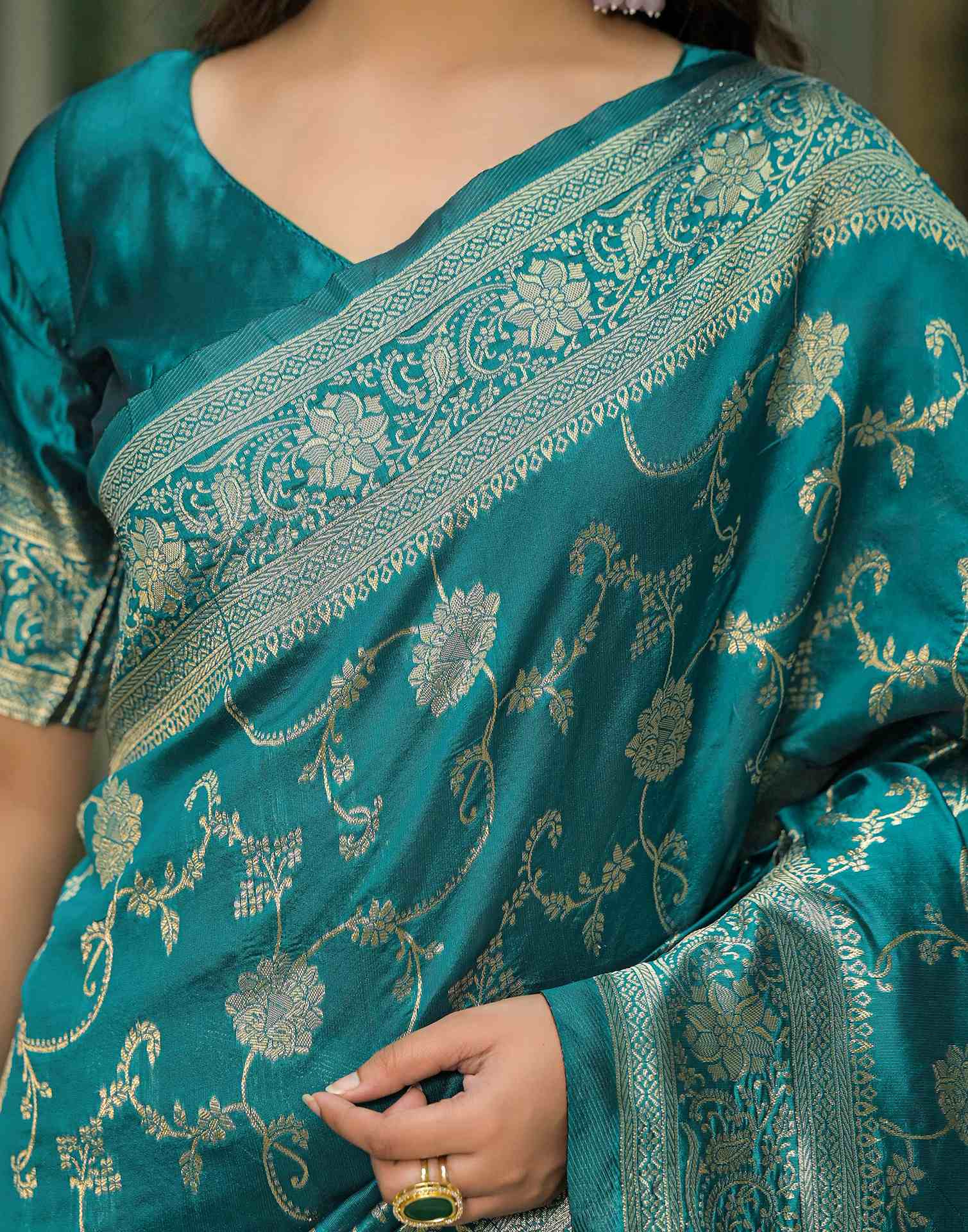Teal Green Silk Woven Banarasi Saree