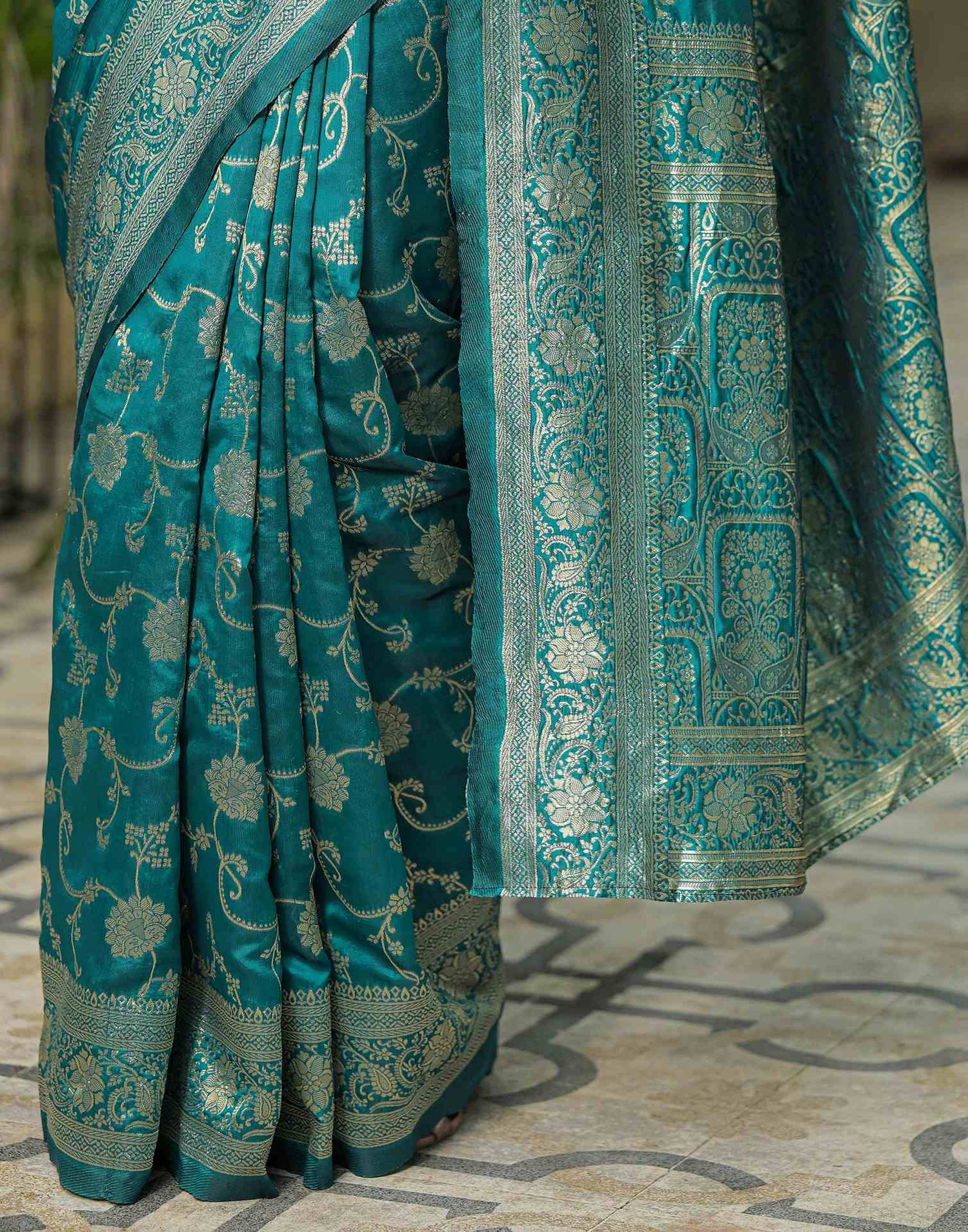 Teal Green Silk Woven Banarasi Saree