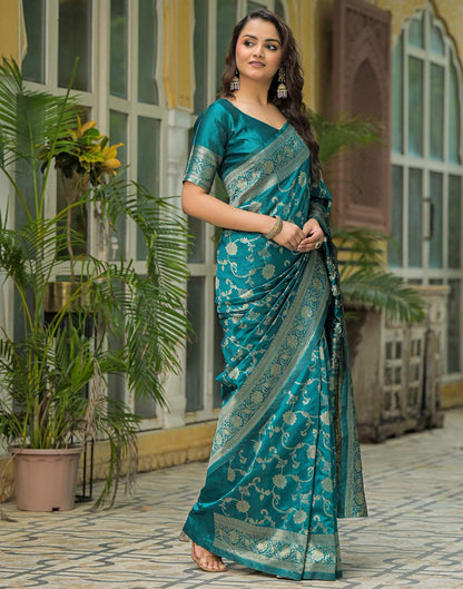 Teal Green Silk Woven Banarasi Saree