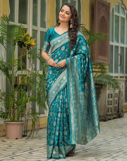 Teal Green Silk Woven Banarasi Saree