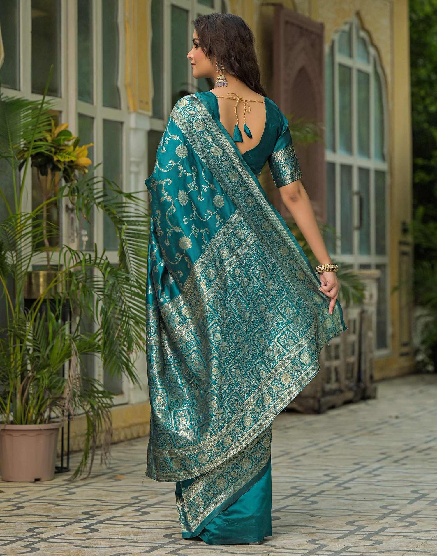 Teal Green Silk Woven Banarasi Saree