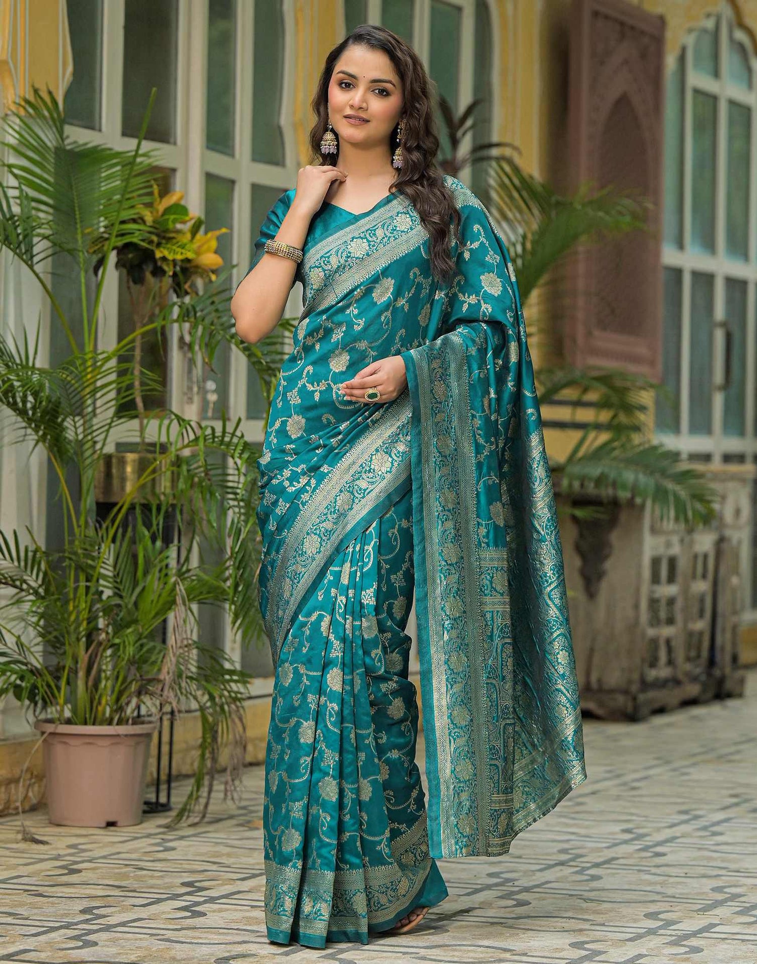 Teal Green Silk Woven Banarasi Saree