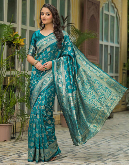 Teal Green Silk Woven Banarasi Saree