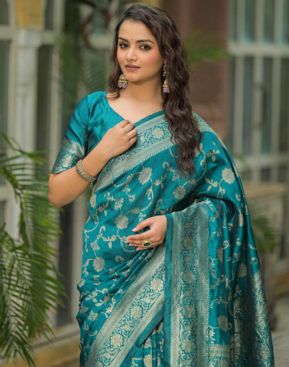 Teal Green Silk Woven Banarasi Saree