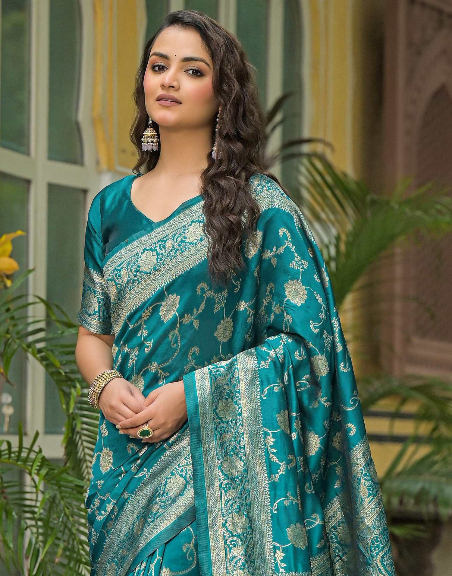 Teal Green Silk Woven Banarasi Saree