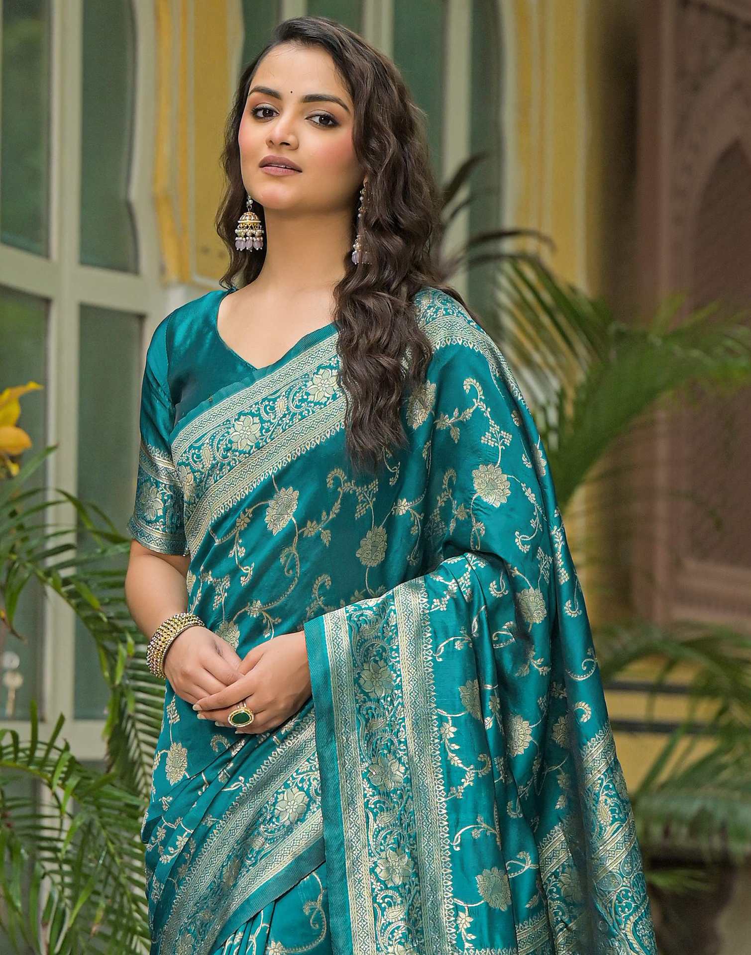 Teal Green Silk Woven Banarasi Saree