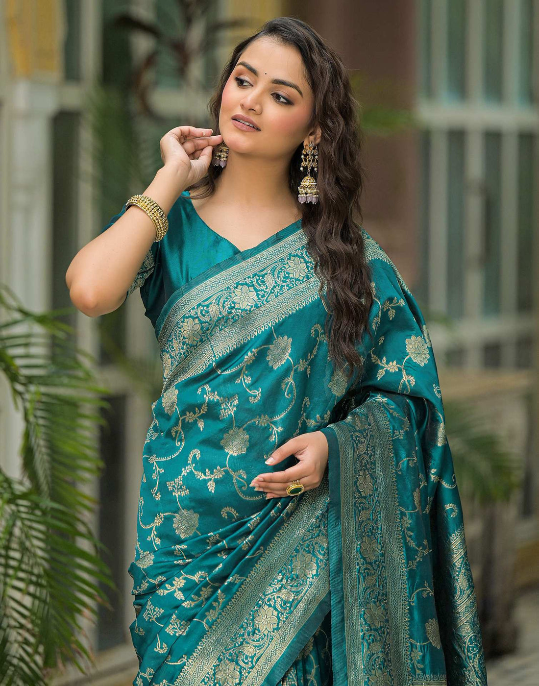 Teal Green Silk Woven Banarasi Saree