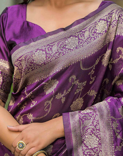 Dark Purple Silk Woven Banarasi Saree