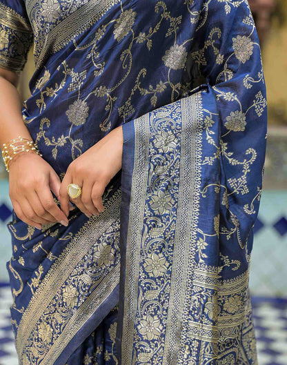 Navy Blue Silk Woven Banarasi Saree
