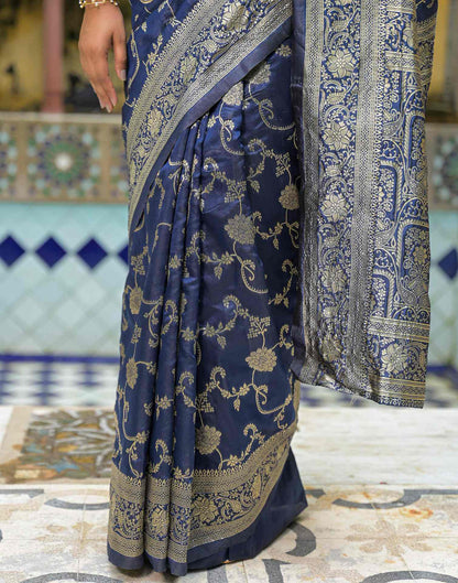 Navy Blue Silk Woven Banarasi Saree