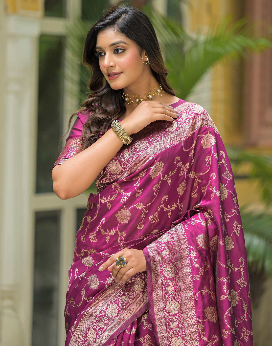 Dark Magenta Silk Woven Banarasi Saree