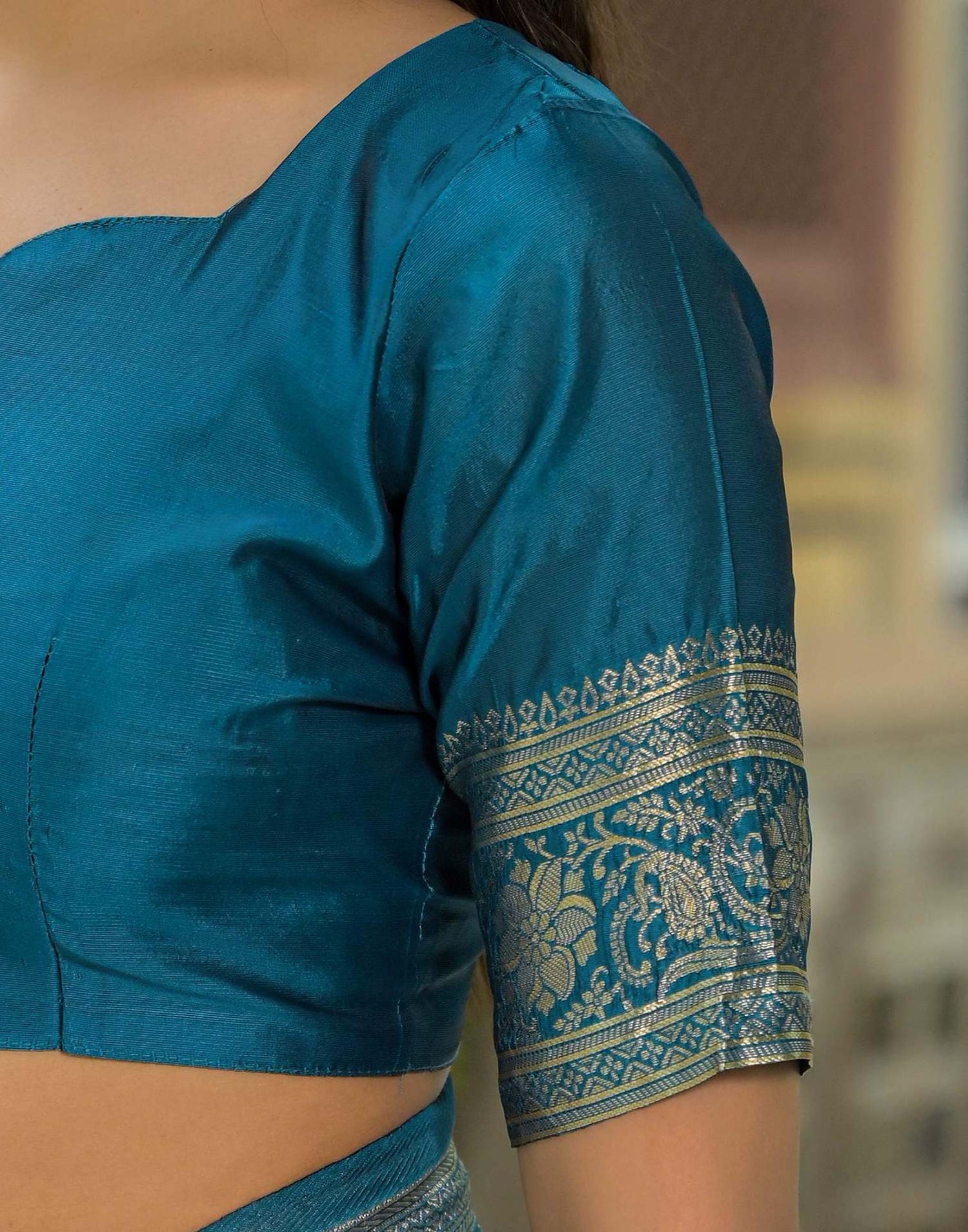 Teal Blue Silk Woven Banarasi Saree